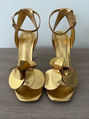 Gold Floral Ankle-Strap Women's Sandals